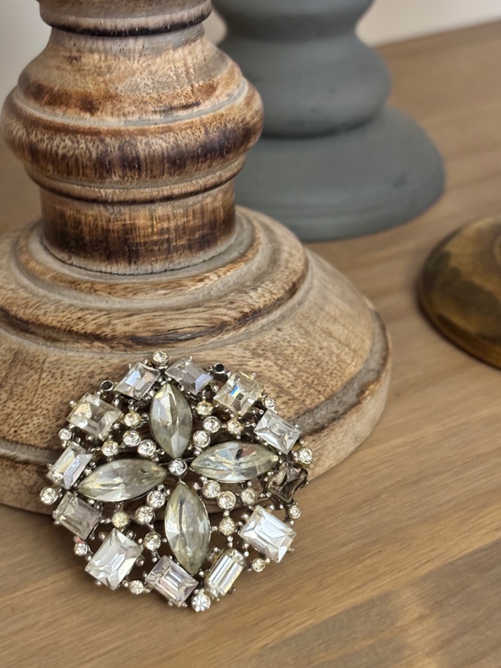 Vintage Clear Rhinestone Brooch -Mid Century